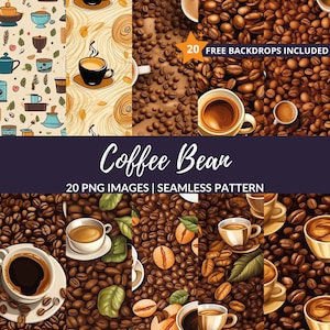 Kaffeebohne Nahtloses Muster - 20 Kaffee-Hintergrund-Digitalpapier, sofortiger Download, kommerzielle Nutzung