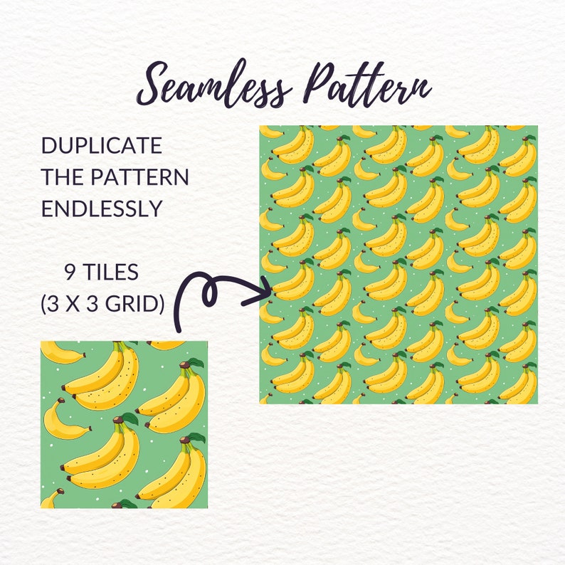 Banana Seamless Pattern - 20 Tropical Fruits Digital Paper, Instant ...