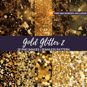 Gold Glitter Seamless Pattern - 20 Digital Paper Sparkling Gold Backgrounds, Instant Download, Commercial Use