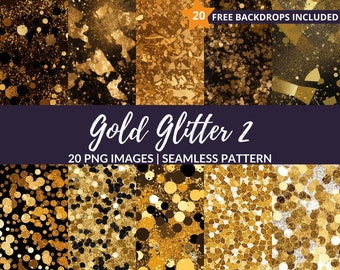 Gold Glitter Seamless Pattern - 20 Digital Paper Sparkling Gold Backgrounds, Instant Download, Commercial Use