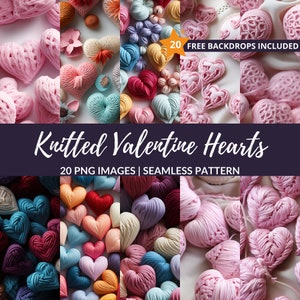 Gestrickte Valentinsherzen nahtloses Muster - 20 Liebe digitale Papier-Scrapbook-Hintergründe, sofortiger Download, kommerzielle Nutzung