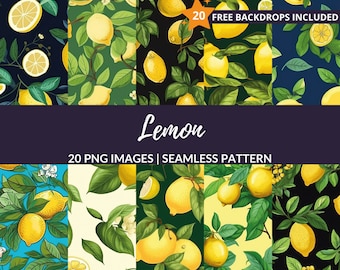 Lemon Seamless Pattern - 20 PNG Digital Paper Backgrounds for Scrapbooking, Instant Download, Commercial Use