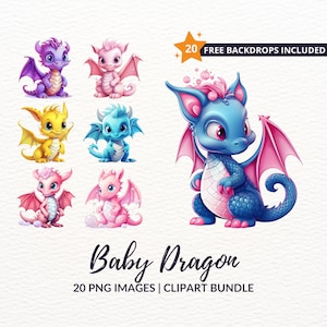 Baby Dragon Clipart Bundle - 20 Cute Fantasy Illustrations, Instant Download, Commercial Use