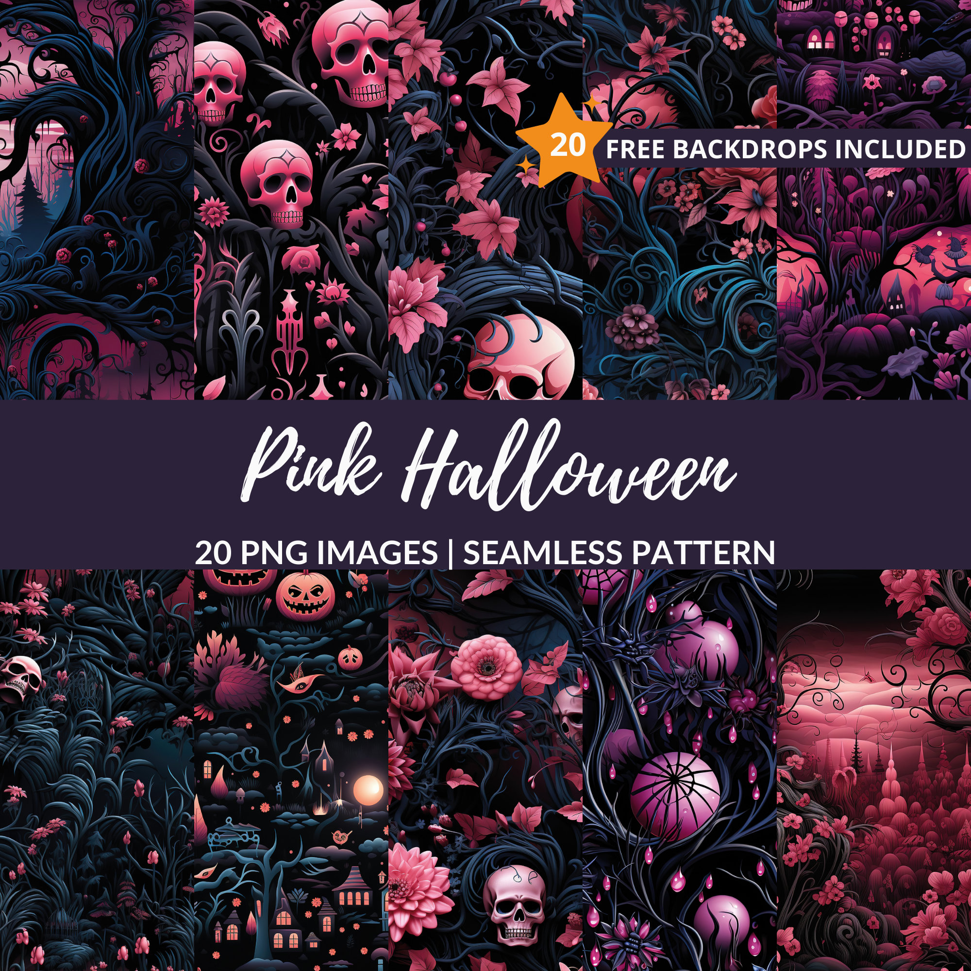 Pink Halloween Seamless Pattern - 20 Spooky Digital Paper Backgrounds ...