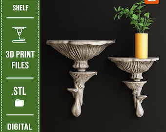 3D Print Files, Mushroom Shelf 3D Model, Mushroom Shelf Wall Decor STL Files for 3D Printing