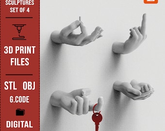 Hand Sculptures SET OF 4 STL Files, 3D Print File, Wall Decor Stl Files, Hands sculpture 3d print models