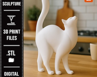 3D Print Files, Cat Sculpture, STL File for Home Decoration, Stretching Cat 3D Model