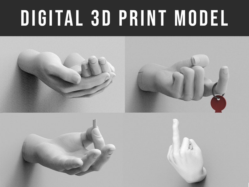 Hand Sculptures SET OF 4 STL Files, 3D Print File, Wall Decor Stl Files, Hands Sculpture 3d