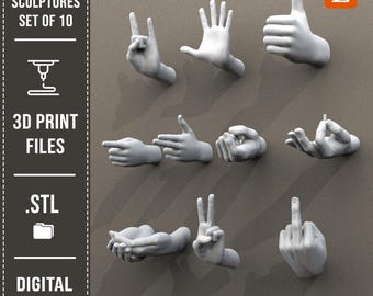 Hand Sculptures SET OF 10 STL Files, 3D Print File, Wall Decor Stl Files, Hands sculpture 3d print models