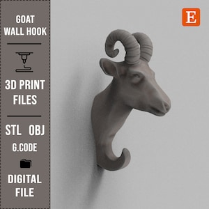 Goat Wall Hook 3D Printable Model, STL Files for 3D Printing, Wall Sculpture 3D Model, Key Coat Hat Hanger STL Files