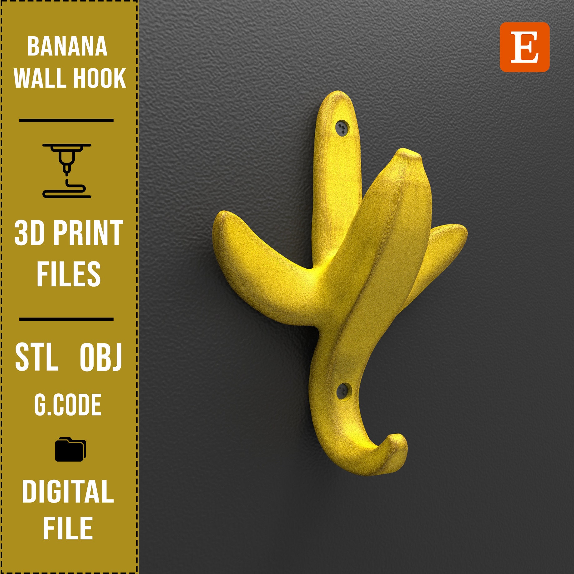 Banana Wall Hook, 3D PRINT STL FILES Home Decor Gift Coat Hanger Towel