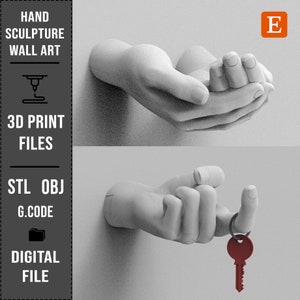 Hand Sculpture SET STL Files, Wall Decor 3D Model, Key Holder STL Files, Hands 3D Print File