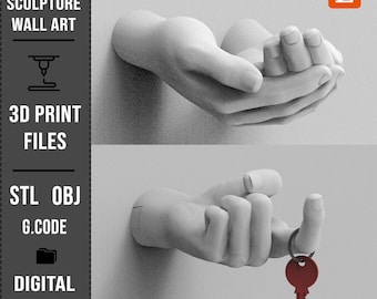 Hand Sculpture SET STL Files, Wall Decor 3D Model, Key Holder STL Files, Hands 3D Print File