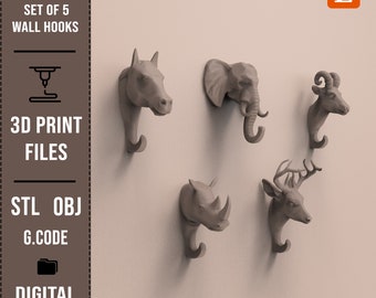 Modern Animal Heads Decorative Wall Hooks, 3D PRINT STL FILES | Home Decor Gift | Coat Hanger Towel Hook Wall Mount