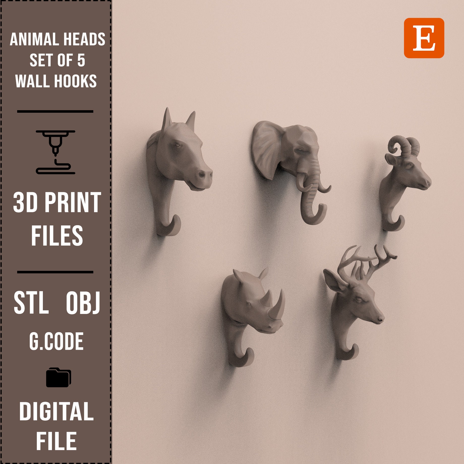 Modern Animal Heads Decorative Wall Hooks, 3D PRINT STL FILES | Home Decor  Gift | Coat Hanger Towel Hook Wall Mount