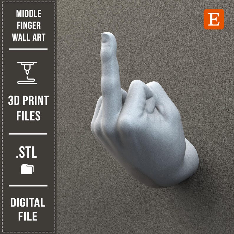 Middle Finger STL Files, Wall Sculpture 3D Printable Model, 3D Print ...