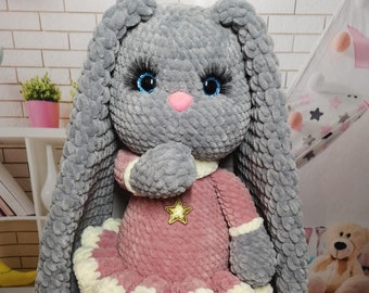 Soft toy bunny in dress, amigurumi toy
