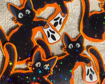 Jiji's Halloween Holographic Sticker: Black Cat Trick or Treat