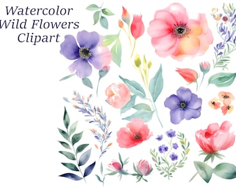 Watercolor Wildflower Clipart Bundle: Botanical Illustration (Digital Download)