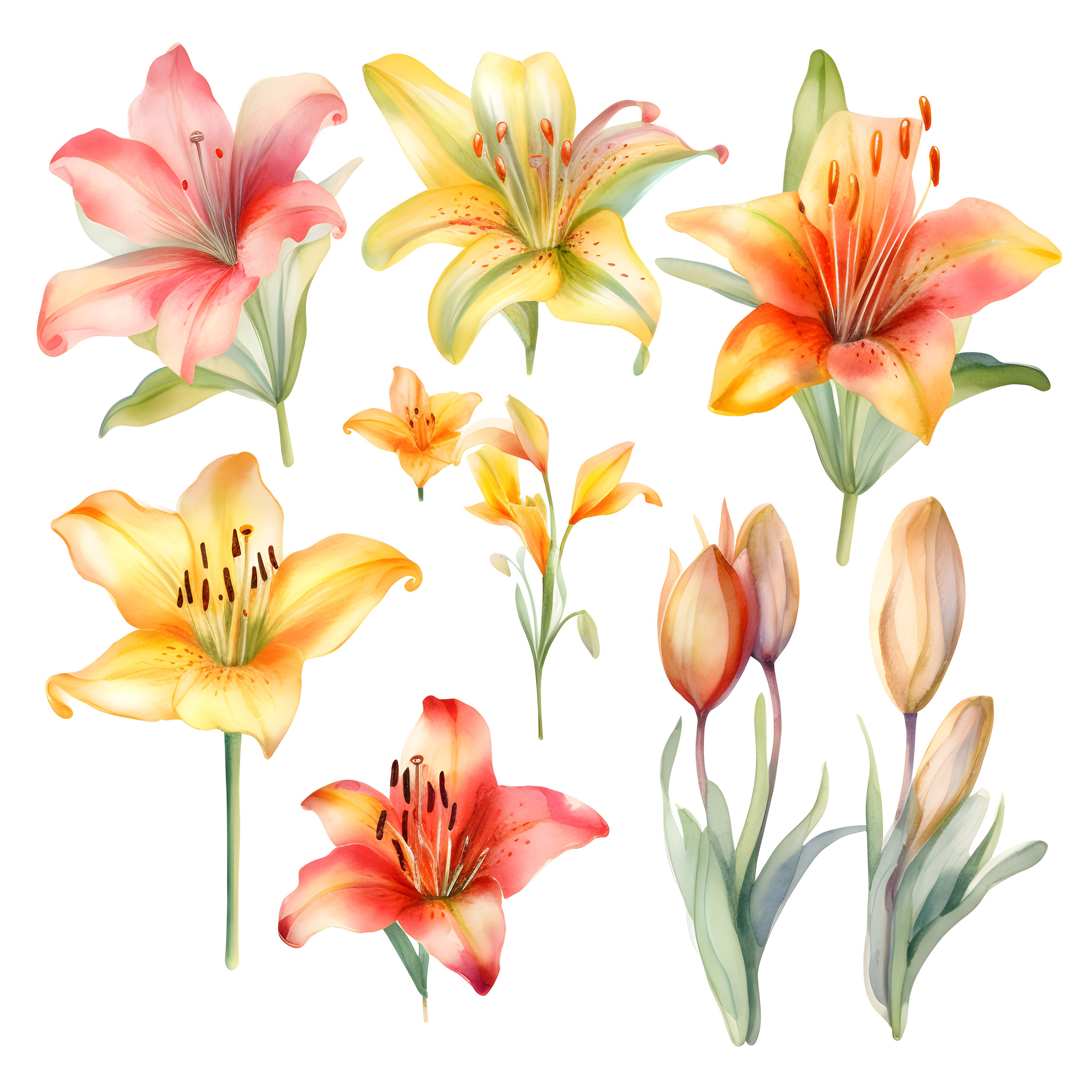 Lilies Watercolor Clipart Lilies Bundle Clipart Botanical Etsy
