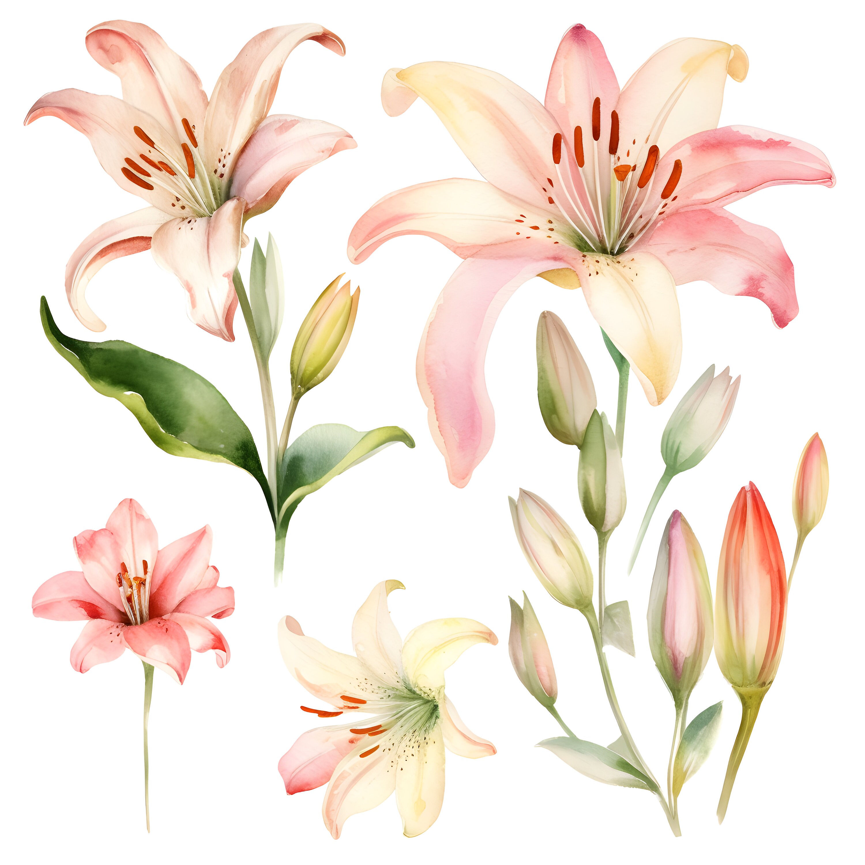 Lilies Watercolor Clipart Lilies Bundle Clipart Botanical Etsy