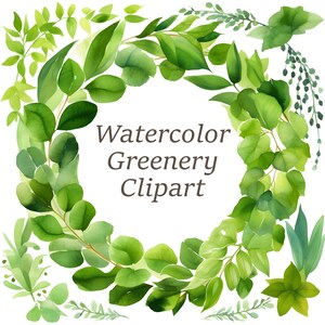 Greenery Watercolor Clipart, Greenery Bundle Clipart, Botanical Clipart, Invitation Clipart, Foliage, Clipart, Home Decor