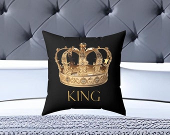 Gift for Him, Gift for Home, King Crown Black Throw Pillow, Luxury Home Decor