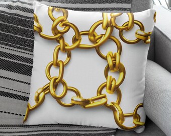 Gift for Her, Gift for Him, Gift for Home, Gold Chain Link Square Pillow, Modern Home Decor (18x18 Pillow)