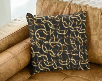 Gift for Her, Gift for Him, Gift for Home, Black and Gold Chain Decorative Throw Pillow, Modern Home Decor