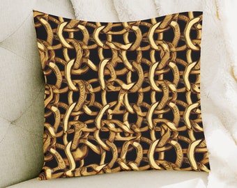 Gift for Her, Gift for Him, Gift for Home, Black and Gold Chain Link Pillow, Modern Home Decor