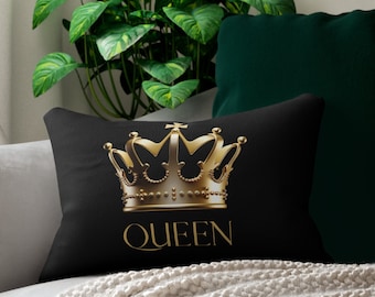 彼女への贈り物、自宅への贈り物、ロイヤルティクイーンランバーピロー、ゴールドクラウン付きブラックピロー