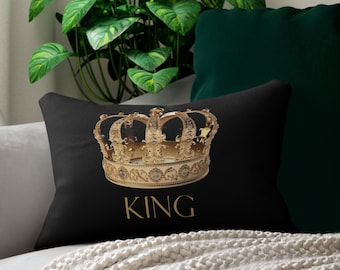 彼への贈り物、ご自宅への贈り物、キングサイズのランバーピロー、ブラックとゴールドの王冠デザイン、高級ホームデコレーション