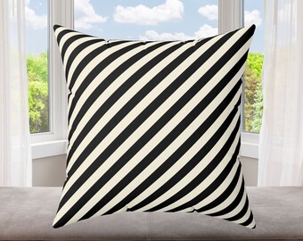彼女へのギフト、彼へのギフト、自宅へのギフト、黒と白のストライプ柄枕、モダンな室内装飾、中身付き