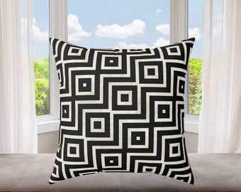 彼女へのギフト、彼へのギフト、ご自宅へのギフト、白黒幾何学模様のクッション、モダンな室内装飾（18x18）