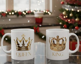 Taza de Rey y Reina, regalo para ella, regalo para él, regalo para el hogar, taza de café con corona de rey, regalo de lujo para él, cerámica de 325 ml