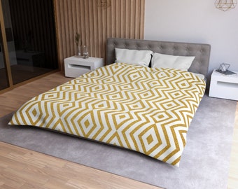 彼女へのギフト、彼へのギフト、ご自宅へのギフト、ゴールドの幾何学模様の掛け布団カバー、エレガントなマイクロファイバー寝具