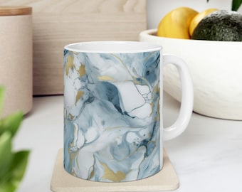 Gift for Her, Gift for Him, Gift for Home, Blue Marble Ceramic Coffee Mug, Luxury Style (11 oz)