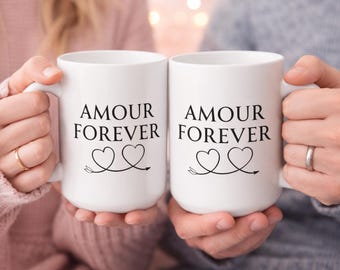 Amour Forever Mug – Romantic Couple Coffee Mug, Valentine’s Day Gift, Anniversary or Wedding Gift, 15 oz Ceramic Mug