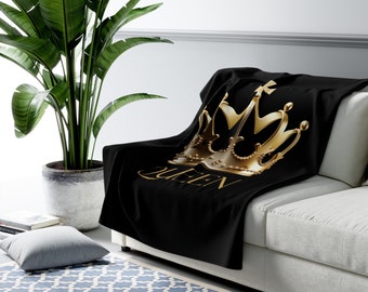 Gift for Her, Gift for Home, Black Queen Fleece Throw Blanket, Sherpa Backing, Royal Theme Home Decor, Wife Gift, Wife Christmas Gift