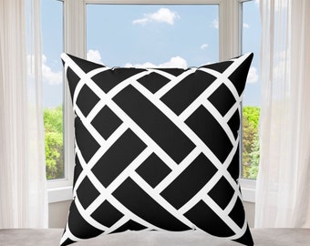 彼女へのギフト、彼へのギフト、ご自宅へのギフト、白黒幾何学模様の枕、モダンな室内装飾（18x18インチの枕）
