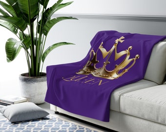 彼女へのギフト、ご自宅へのギフト、パープルのクイーンサイズフリースブランケット、シェルパ裏地、心地よいスロー（50x60）