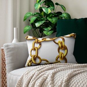 Gold Link Lumbar Pillow, Home Decor, Designer Pillow, Modern Home Decor, Decorative Pillow, Abstract Pillow, Glam Decor, Lumbar Throw Pillow