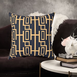 Navy Gold Throw Pillow, Navy Blue Pillow, Sofa Pillow, Decorative Pillow, Abstract Pillow, Geometric Pillow, Modern Decor, Bed Throw Pillows