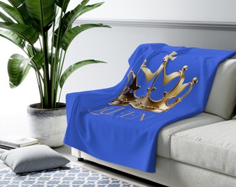 彼女へのギフト、ご自宅へのギフト、ロイヤルブルーフリーススローブランケット、ソフトシェルパ裏地、クイーンクラウン、(50x60)