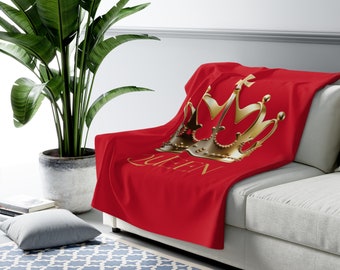 Gift for Her, Gift for Home, Red Queen Crown Fleece Throw Blanket, Sherpa, Wife Gift, Royal Theme Home Decor, Mom Gift, Housewarming Gift