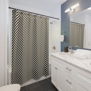 Gift for Her, Gift for Him, Gift for Home, Black and White Diagonal Stripe Shower Curtain, Modern Bath Decor