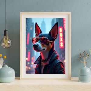 CYBERPUNK DOG Portrait - Digitaler Kunstdruck - Druckbare, Wandkunst Gemälde/Poster, Digitaler Download KUNST, Cyberpunk-Poster, Cyberpunk-Kunst