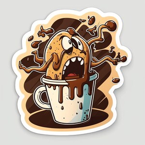 Autocollant de café, amateur de café, autocollant de café, cappuccino, autocollant, autocollant d&#39;ordinateur portable, autocollants drôles, autocollants de café, autocollant de bande dessinée, décalque