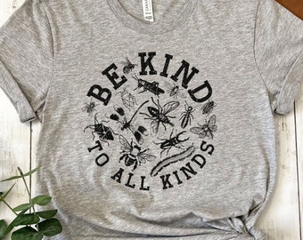 Vintage T-shirt met insectenillustratie: wees aardig voor alle soorten, entomologiecadeau