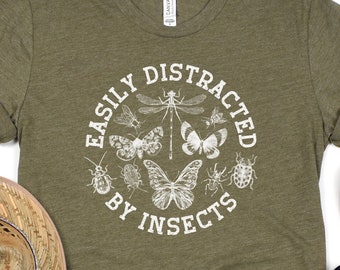 Easily Distracted By Insects Vintage Insect T-Shirt, Bug Shirt, Entomology Enthusiast Gifts, Gift For Bug Lover, Insect Lover Shirt